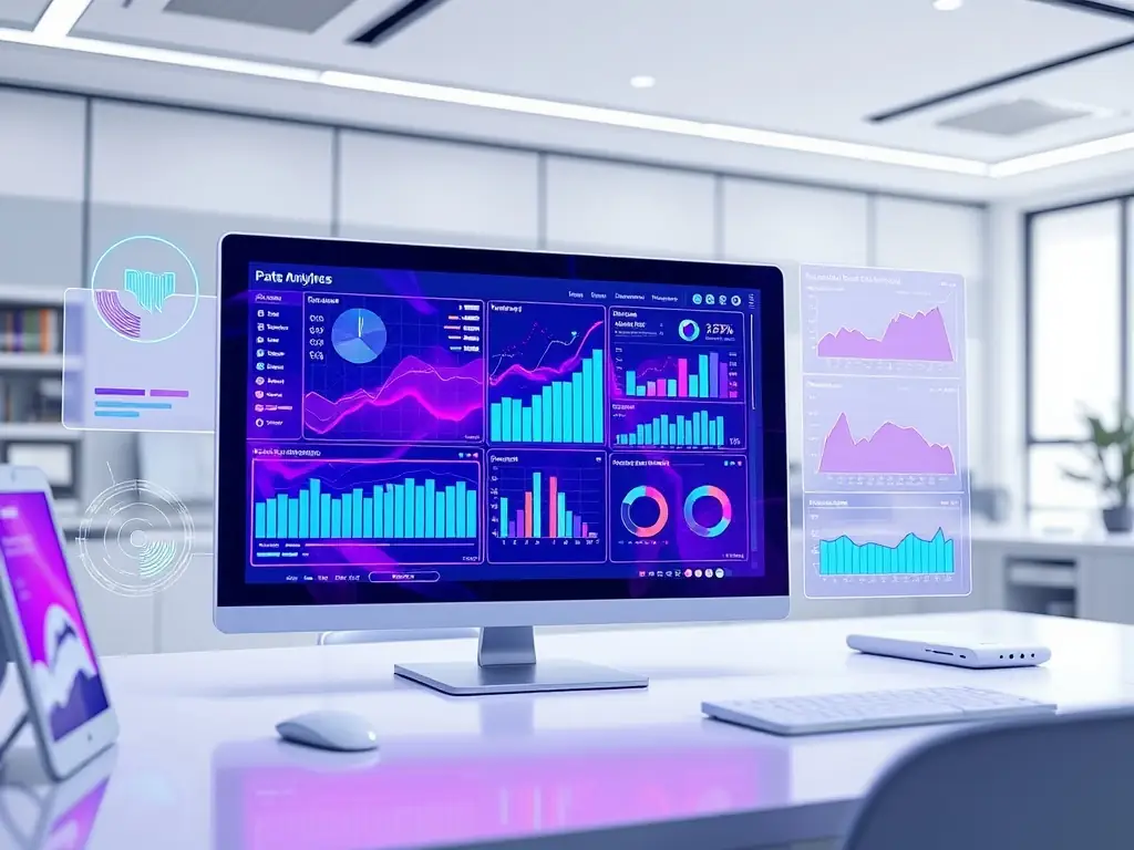 A visual representation of an intelligent system analyzing data and providing insights for improved business operations, representing intelligent solutions.